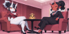 497709-2355298788-red sofa, on chair, from side, sitting, legs crossed, talking, looking at an...png
